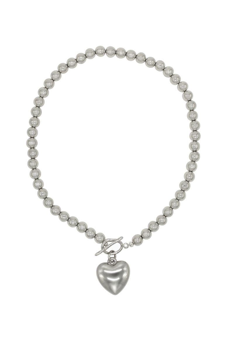 Hematite Necklace With Steel Heart Charm, Main, color, Silver