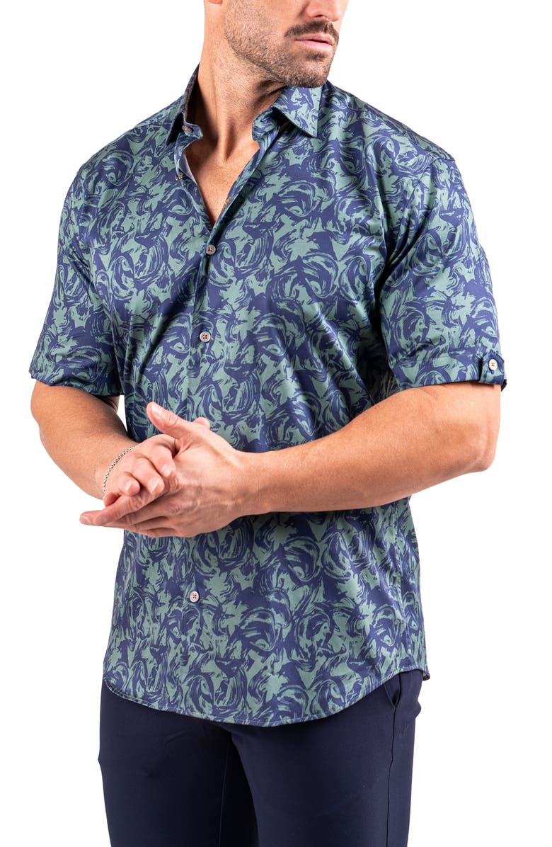 Maceoo Galileo Resistance0302 Green Short Sleeve Cotton Button-Up Shirt, Alternate, color, 