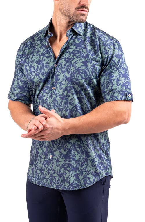 Maceoo Galileo Resistance0302 Green Short Sleeve Cotton Button-up Shirt