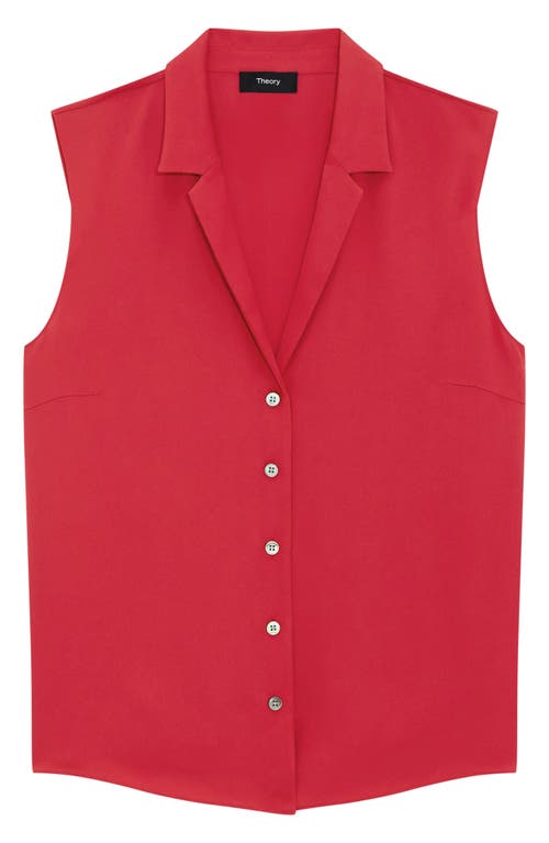 Theory Sleeveless Button Front Silk Top In Cherry