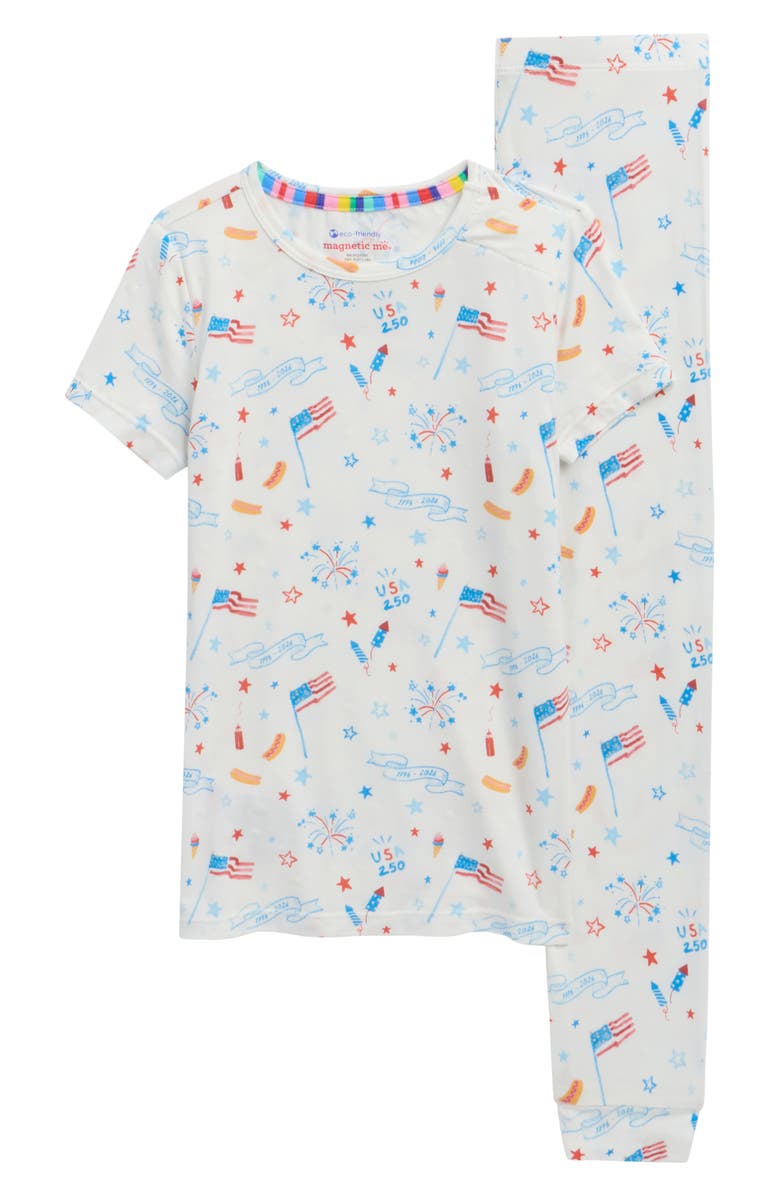 Magnetic Me Kids' USA 250 Magnetic Fitted Two-Piece Pajamas, Main, color, Usa25