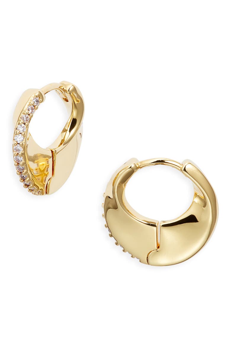 Cubic Zirconia Huggie Hoop Earrings, Main, color, 14K GOLD PLATED