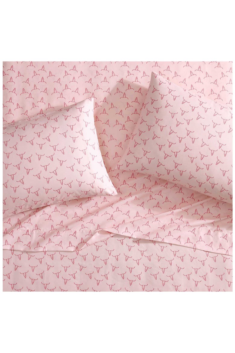 Steer Skulls Sheet Set, Alternate, color, PINK