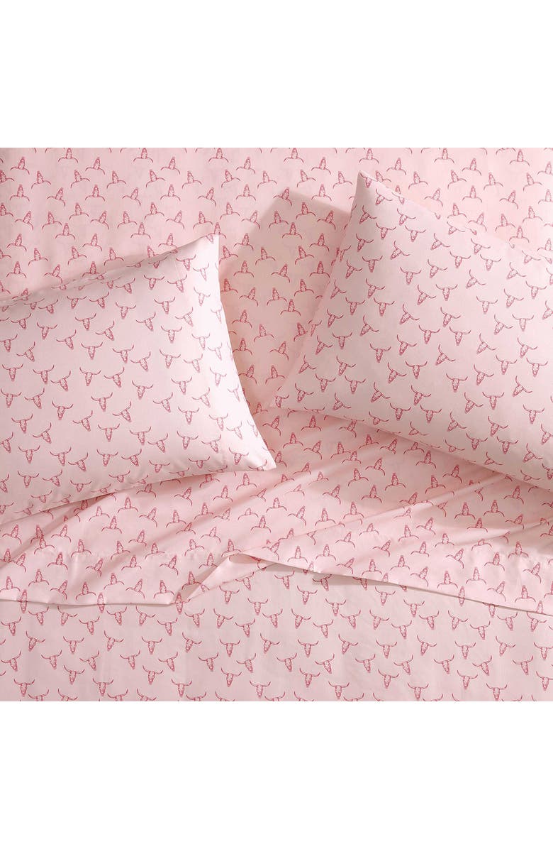 Wrangler Steer Skulls Sheet Set, Alternate, color, Pink