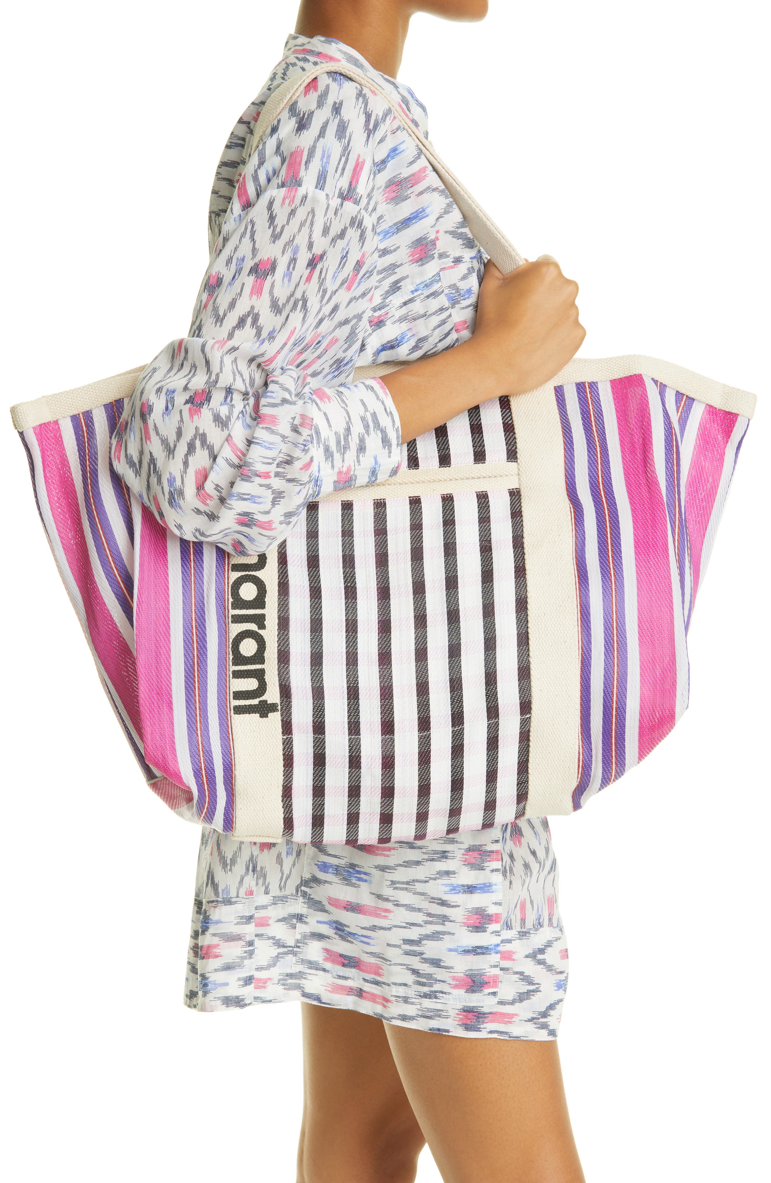 Isabel Marant Darwen Logo Stripe Nylon Tote, Alternate, color, 