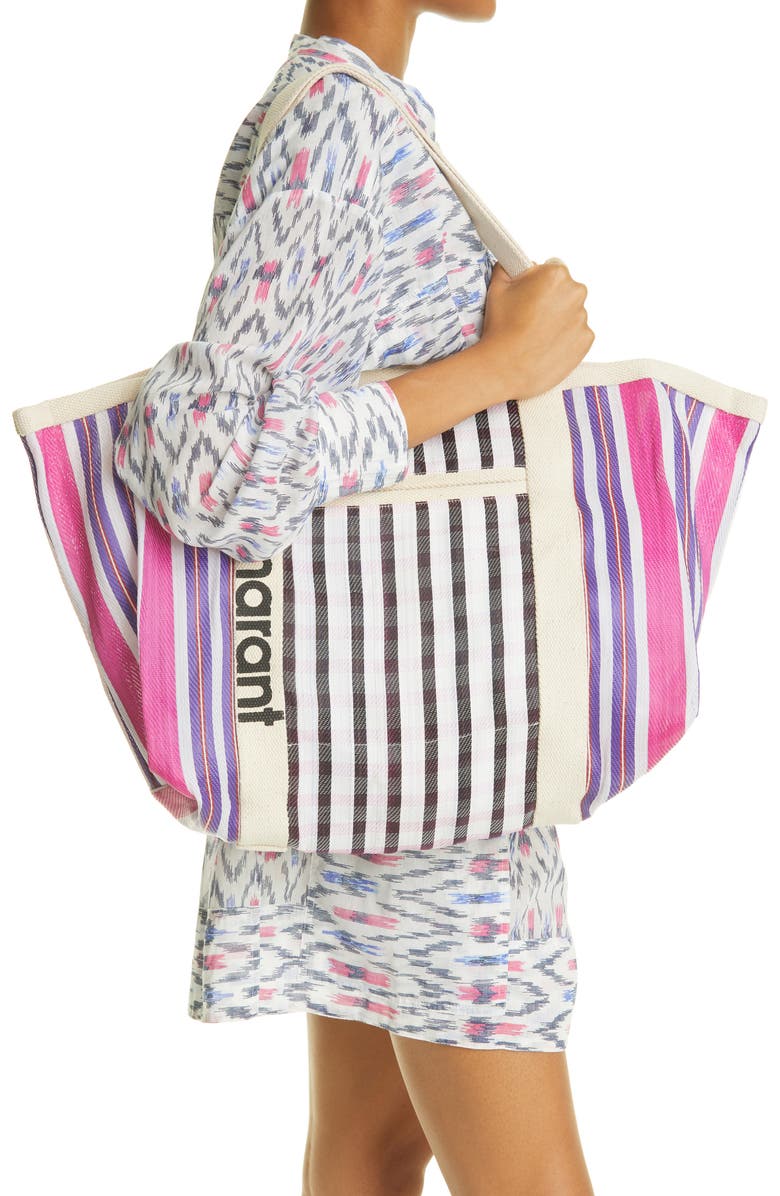 Isabel Marant Darwen Logo Stripe Nylon Tote, Alternate, color,