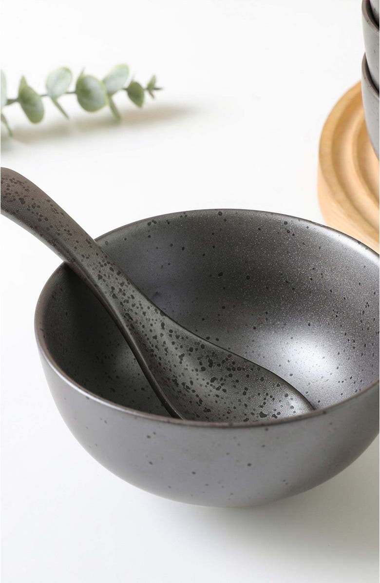 Stone Lain Valencia Porcelain 8-Piece Bowl and Spoon Set, Alternate, color, Metallic Grey