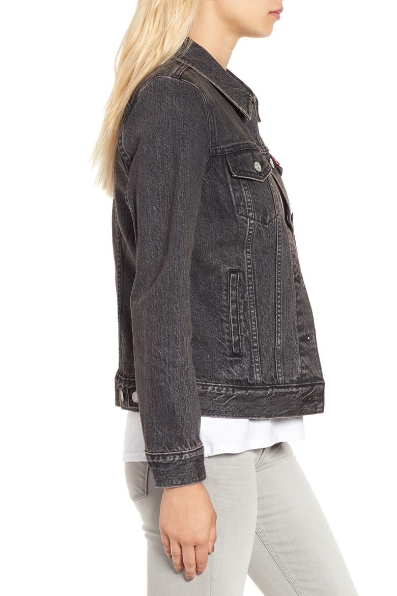 Levi's® 'Boyfriend' Denim Trucker Jacket, Alternate, color, MOUNTAIN BLACK