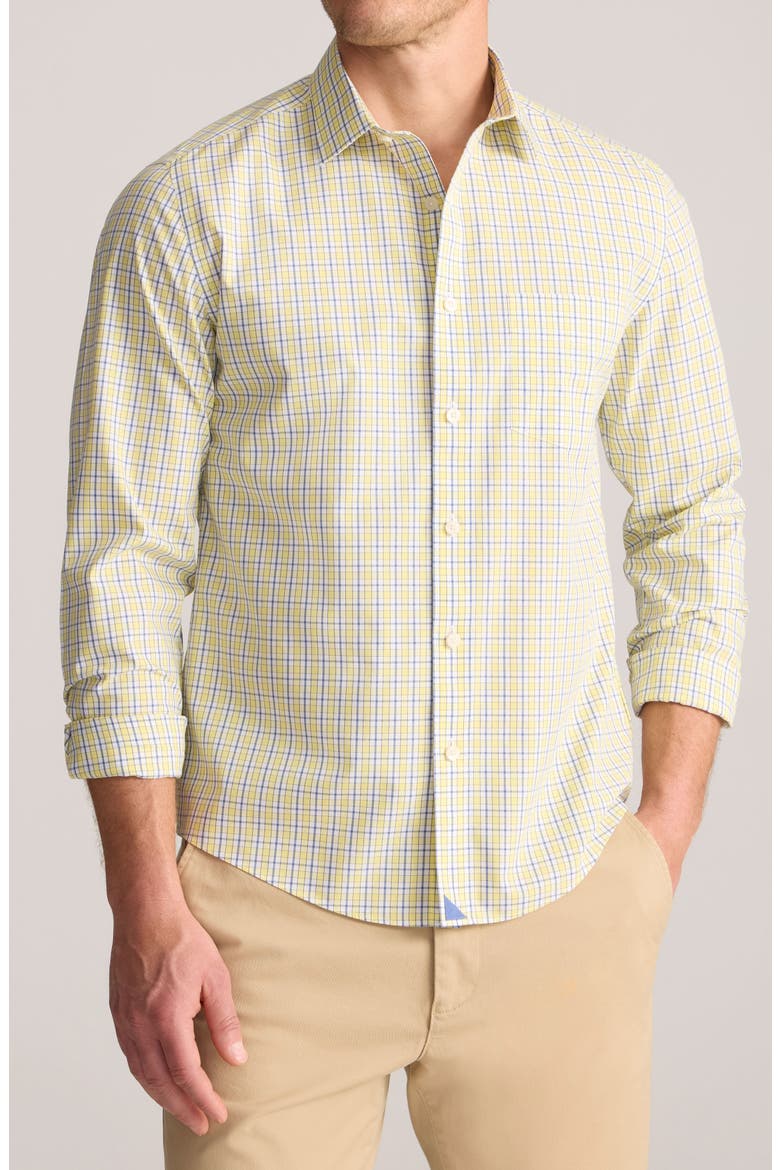 Ridge Check Wrinkle Free Cotton Button-Up Shirt, Main, color, YELLOW BLUE