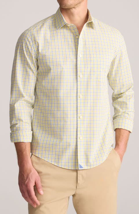 Ridge Check Wrinkle Free Cotton Button-Up Shirt