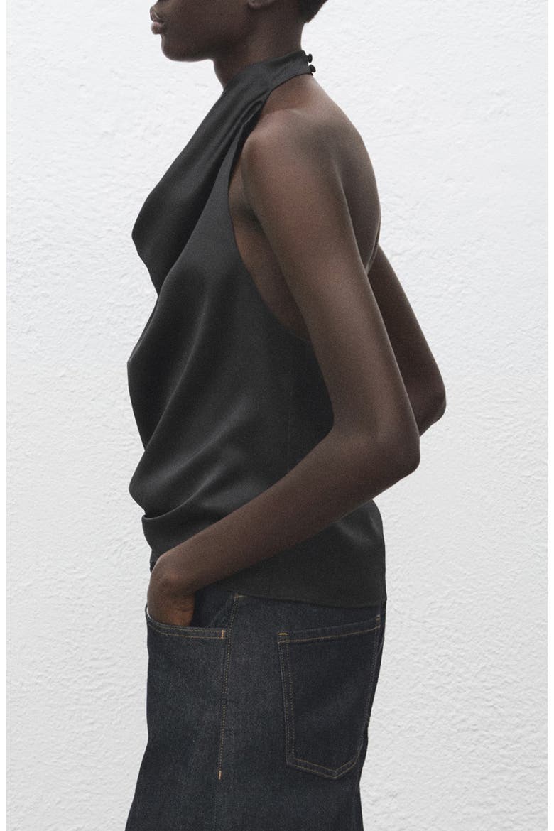 Drape Halter Neck Satin Top, Alternate, color, BLACK