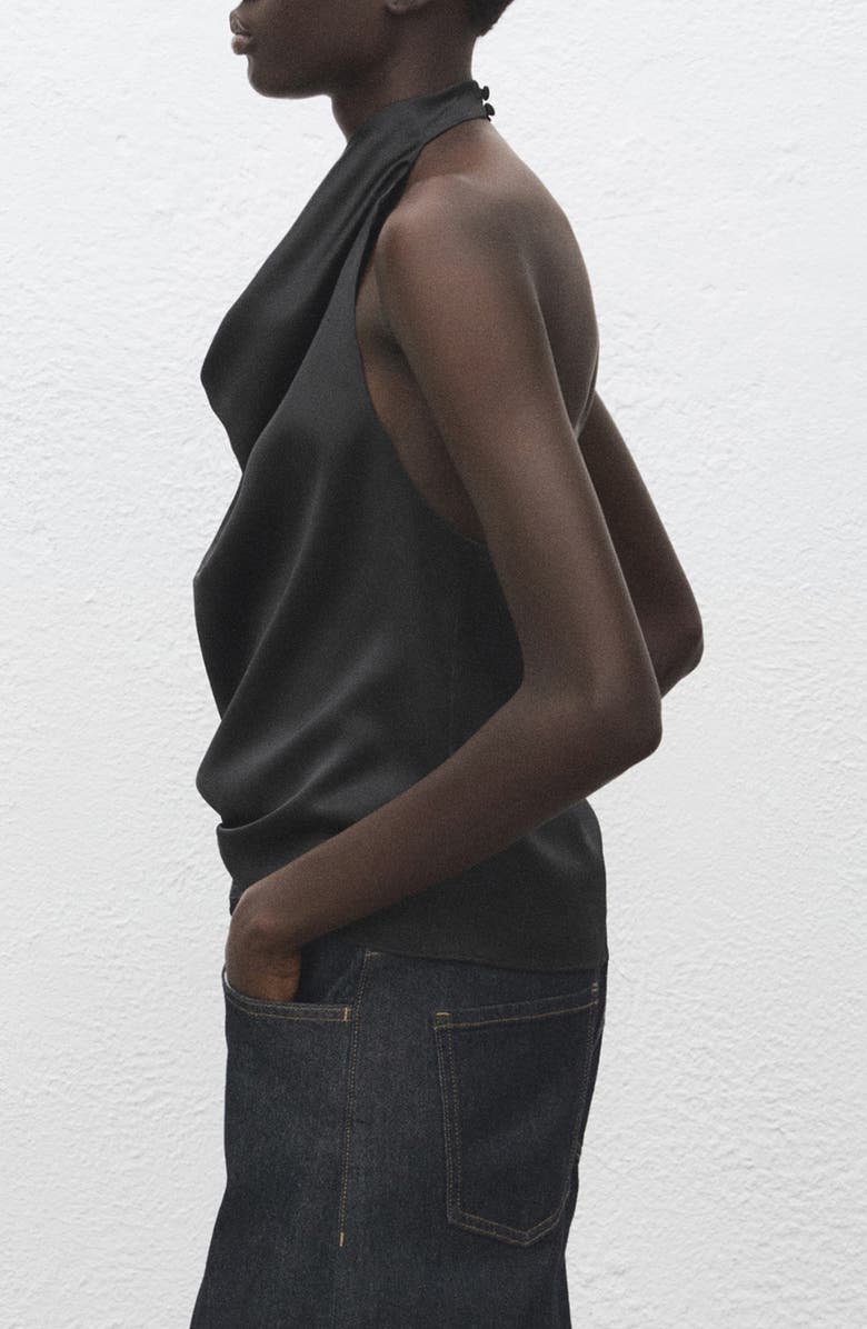 MANGO Drape Halter Neck Satin Top, Alternate, color,
