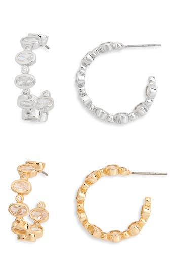 Tasha 2-pack Bezel Cz Open Hoop Earrings