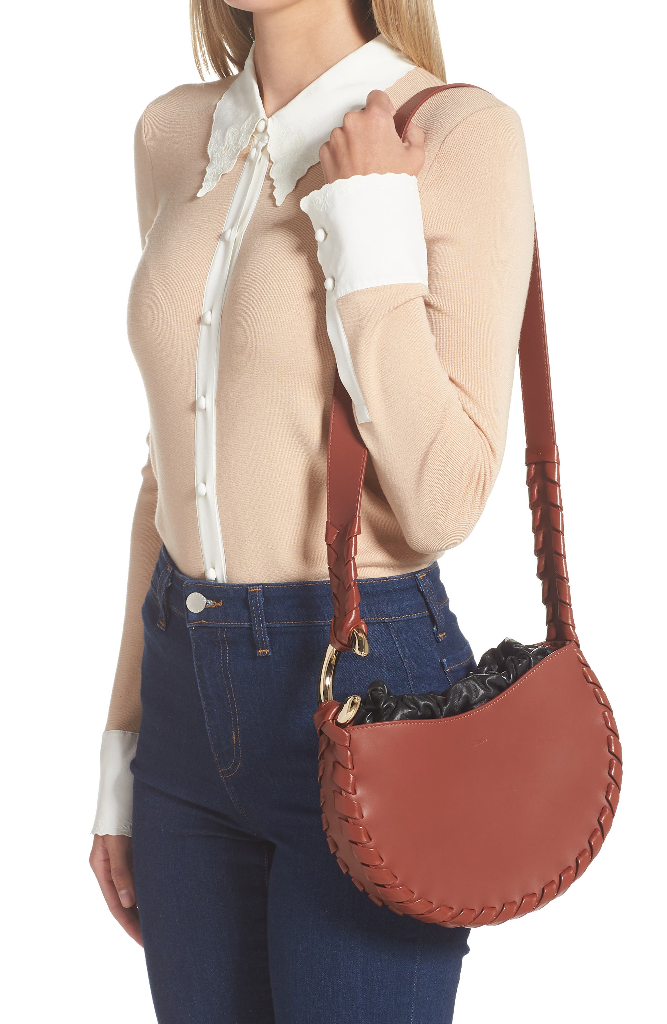 Chloé Small Mate Leather Hobo, Alternate, color, Sepia Brown