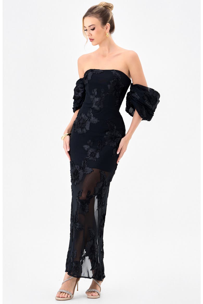 Sirenne Puff Sleeve Midaxi, Alternate, color, BLACK