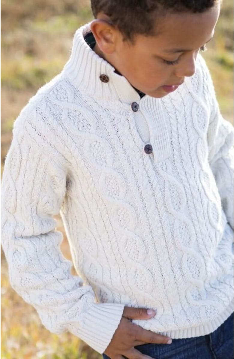 Hope & Henry Boys' Organic Mock Neck Cable Sweater, Kids, Alternate, color, Soft White