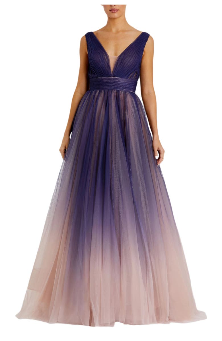 Mac Duggal Sleeveless Ombre Tulle Ball Gown, Main, color, Indigo Ombre