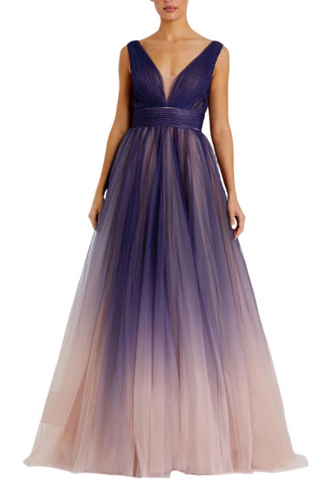★Mac Duggal★Blue ワンショルダー ティアード シフォンドレス ブルーフローラルシフォンワンショルダードレス - Mac Duggal