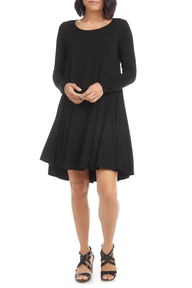 Maggie Long Sleeve Jersey Trapeze Dress, Main, color, BLACK