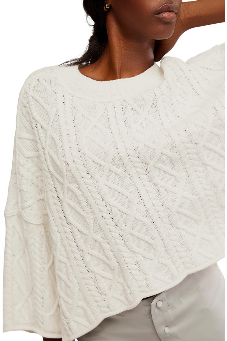 Washed Ashore Cable Stitch Cotton Sweater, Alternate, color, WHITE