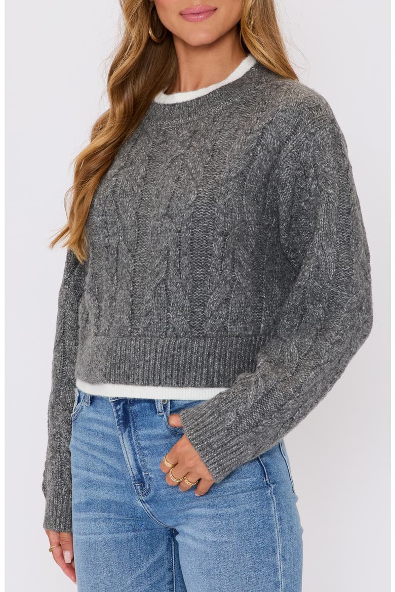 Isla Layered Cable Knit Sweater, Alternate, color, CHARCOAL