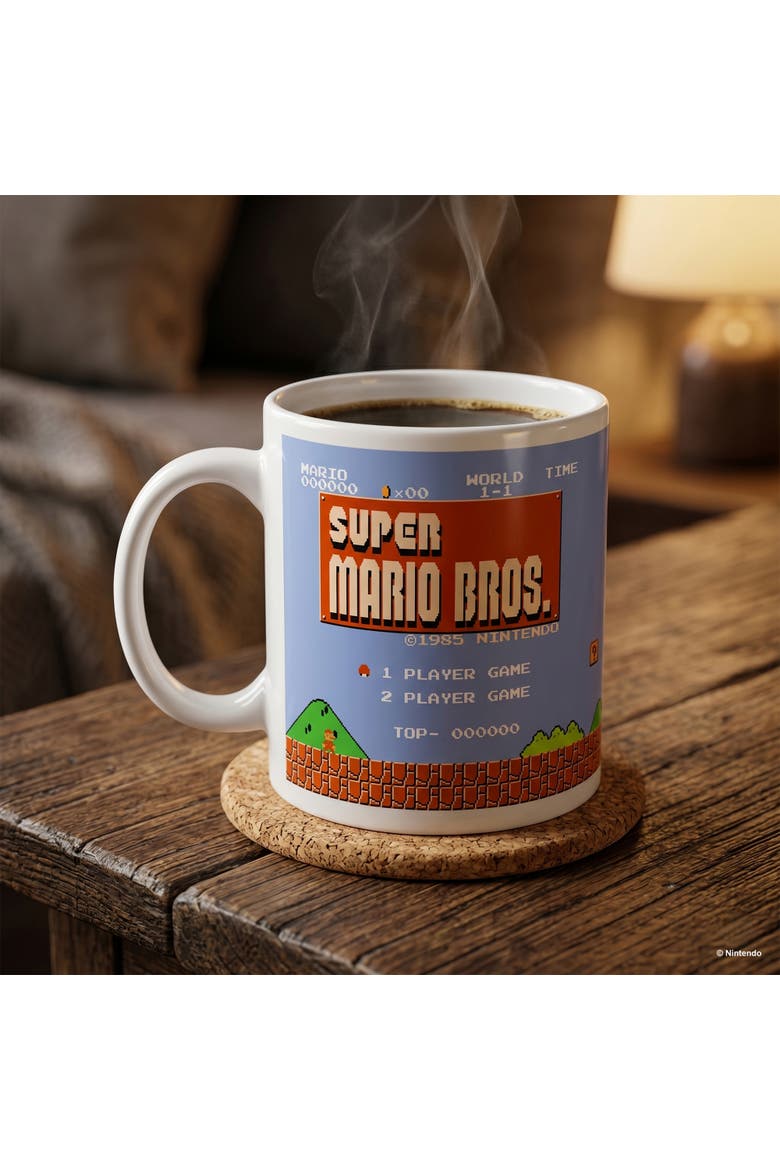 20 oz Super Mario Bros Retro Title Ceramic Mug, Alternate, color, White
