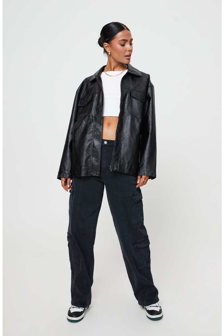 Callie Oversize Faux Leather Jacket, Alternate, color, BLACK