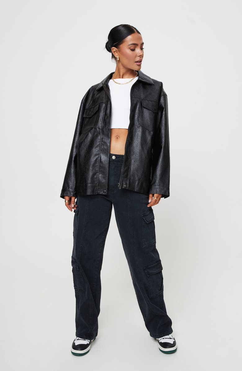 Princess Polly Callie Oversize Faux Leather Jacket, Alternate, color, Black