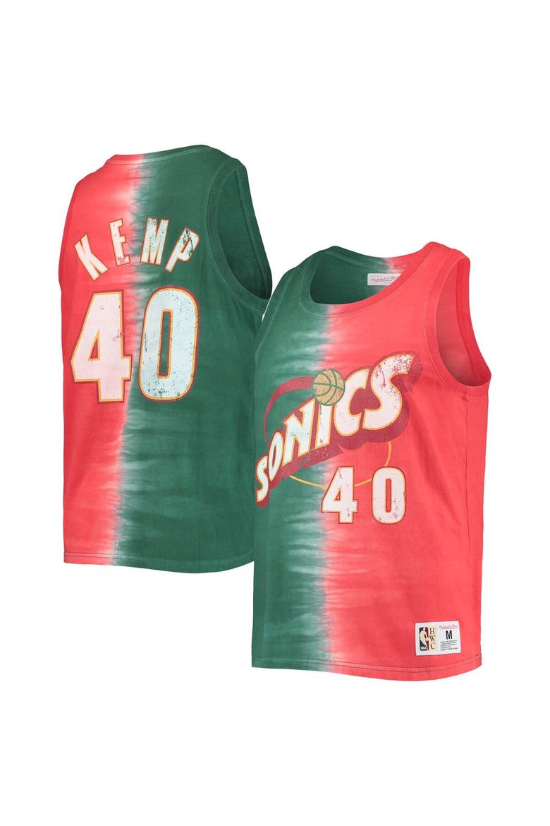 Men's Mitchell & Ness Shawn Kemp Green/Red Seattle SuperSonics Hardwood Classics Tie-Dye Name & Number Tank Top, Main, color, Green