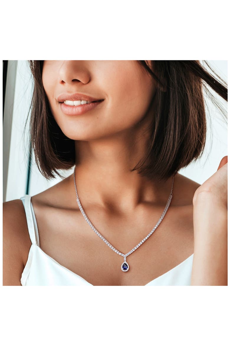 Pear Cut Lab Created Blue Sapphire Pendant Necklace, Alternate, color, BLUE