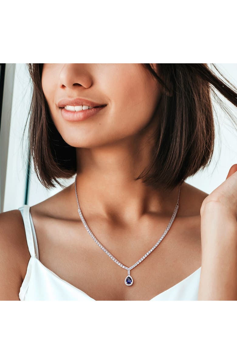 DELMAR Pear Cut Lab Created Blue Sapphire Pendant Necklace, Alternate, color, Blue