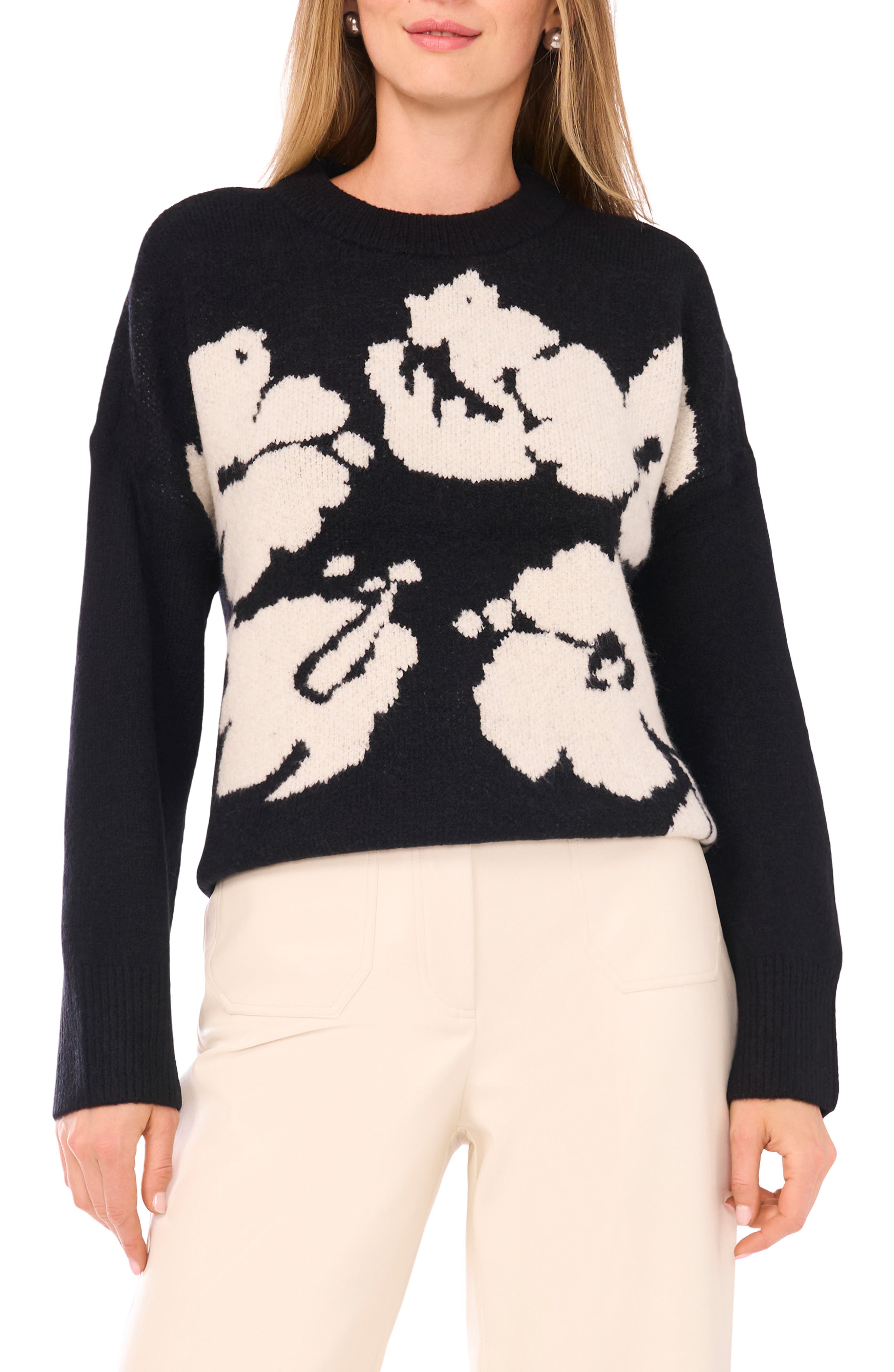 Vince Camuto Floral Jacquard Sweater