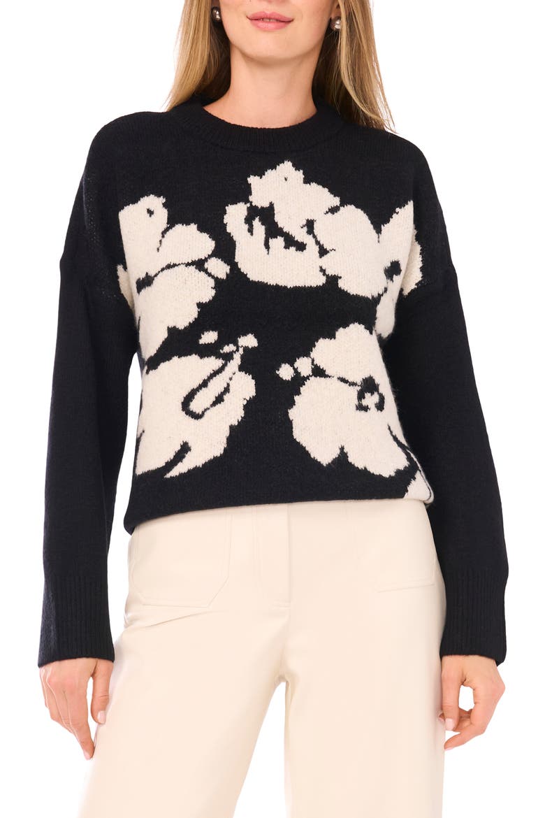 Floral Jacquard Sweater, Main, color, RICH BLACK