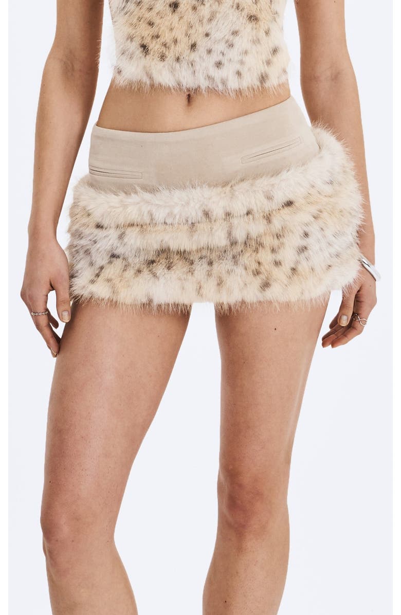 Miss Circle Sariah Suede Cheetah Low-Waisted Micro Skirt, Main, color, Tan