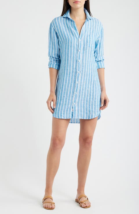 Mary Stripe Classic Long Sleeve Linen Shirtdress