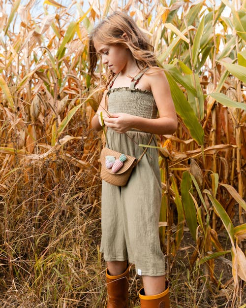 Deux Par Deux Little Girl's Smocked Crinkle Jersey Jumpsuit Olive Green In Olive Green