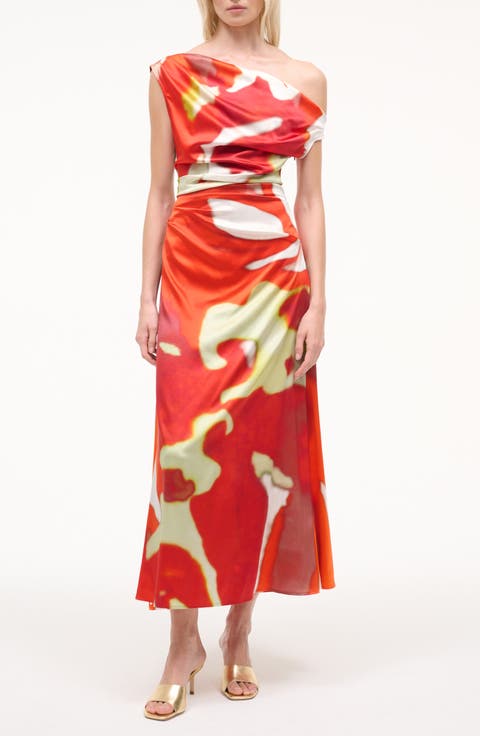 Phare Abstract Print One-Shoulder Stretch Silk Dress