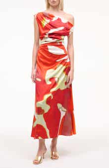 Phare Abstract Print One-Shoulder Stretch Silk Dress
