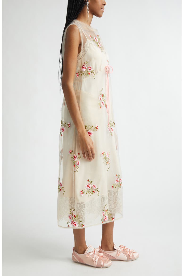 Floral Embroidered Frayed Organza Column Dress, Alternate, color, NUDE FLORAL/ PINK