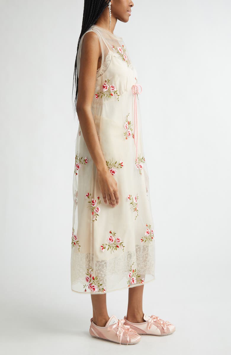 Simone Rocha Floral Embroidered Frayed Organza Column Dress, Alternate, color, Nude Floral/ Pink