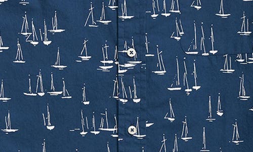 Brooks Brothers Boat Print Short Sleeve Cotton Button-down Shirt In Blue/white