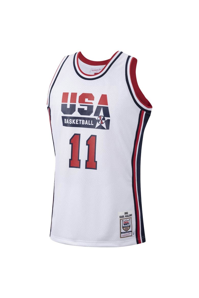 Men's Mitchell & Ness Karl Malone White USA Basketball 1992 Authentic Jersey, Alternate, color, White