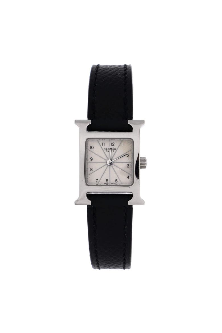 Heure H Quartz Watch Stainless Steel and Leather 17, Main, color, Black
