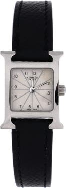Pre-Owned Hermes Heure H Quartz Watch Stainless Steel and Leather 17