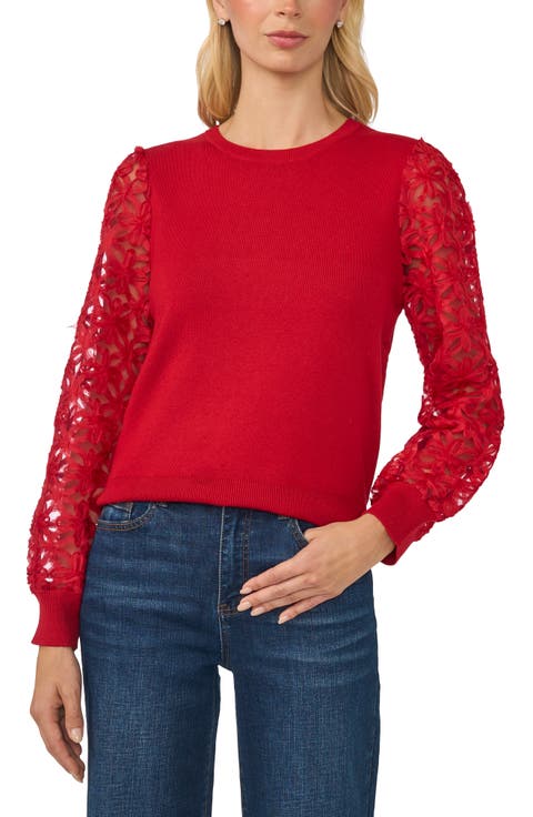 Mixed Media Lace Sleeve Sweater