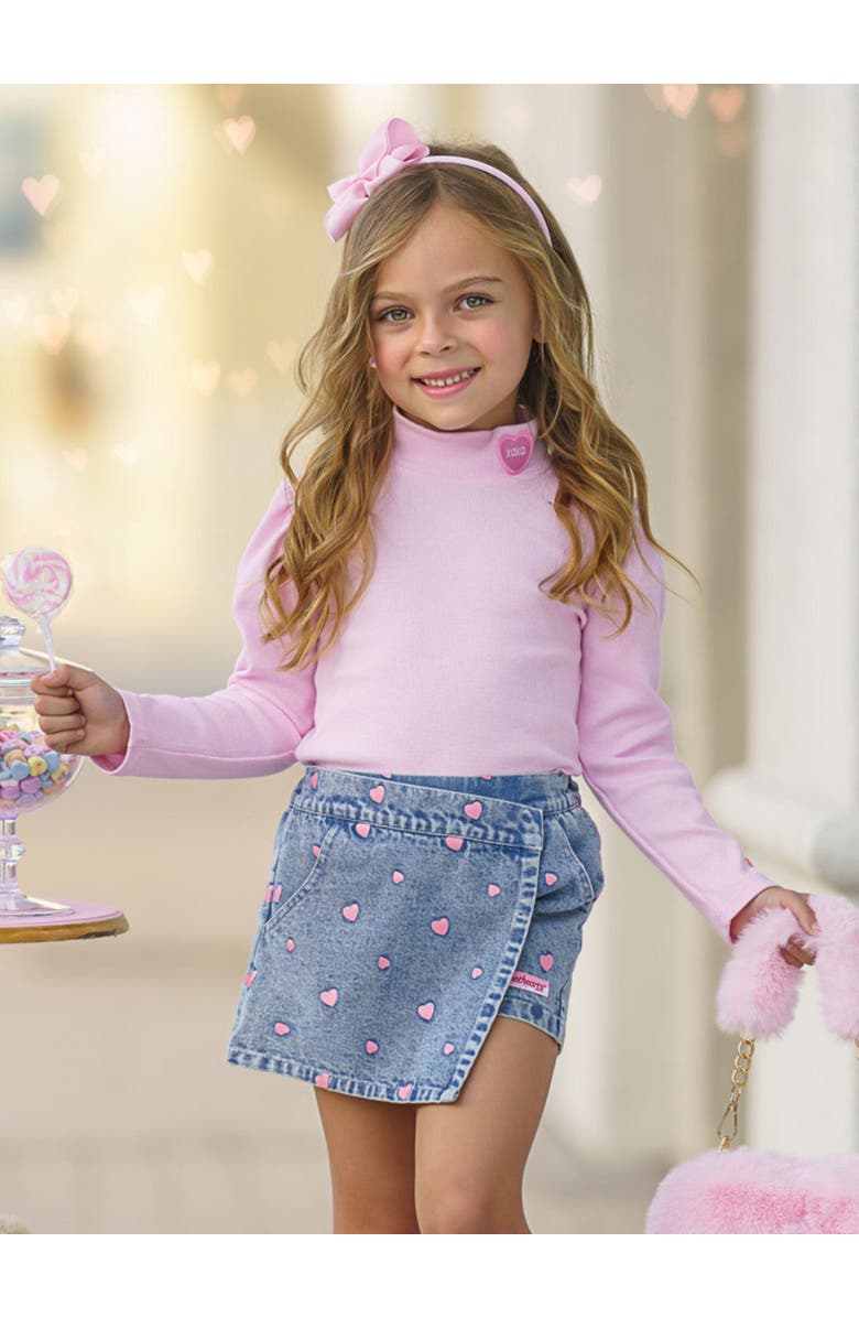 Mia Belle Girls Sweethearts  Top and Denim Heart Skort Set, Alternate, color, 