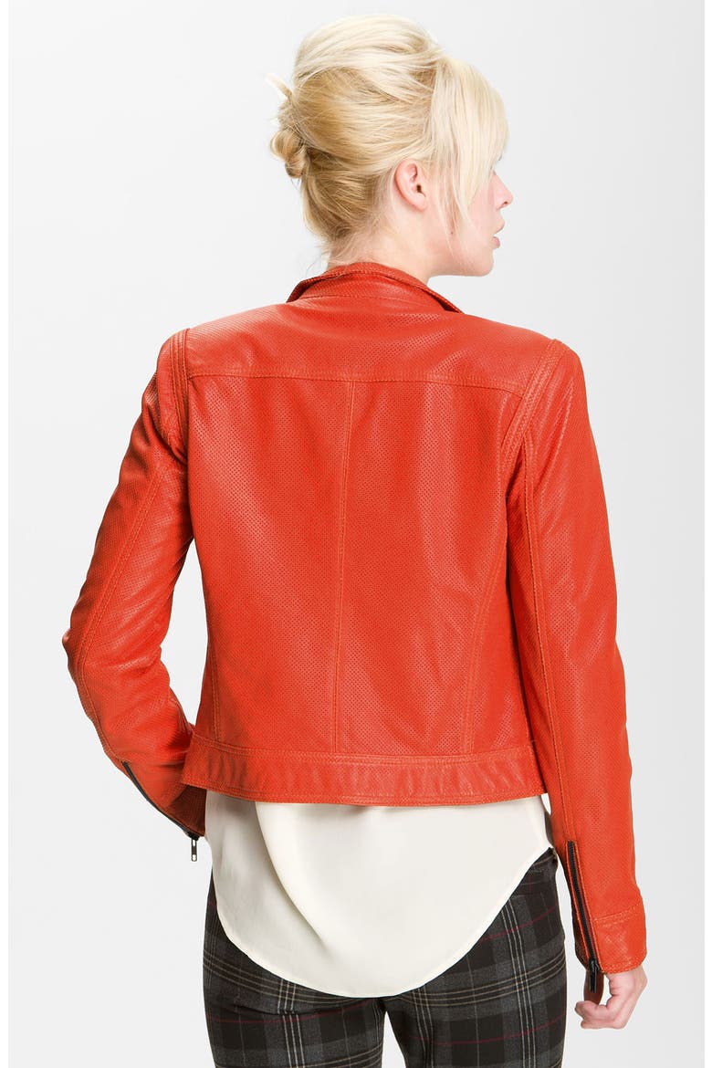 Truth and Pride Perforated Leather Biker Jacket, Alternate, color, ORANGE
