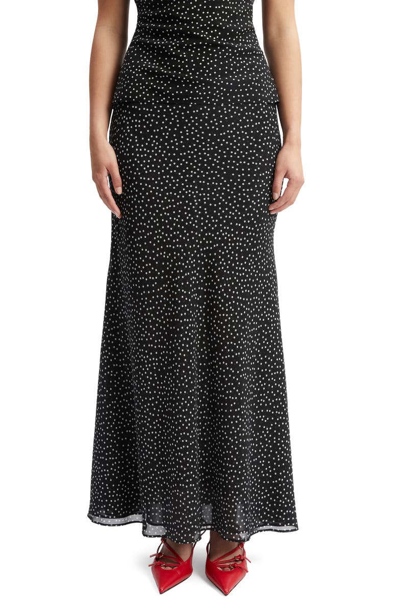 Bardot Monroe Polka Dot Maxi Skirt, Main, color, Black Spot