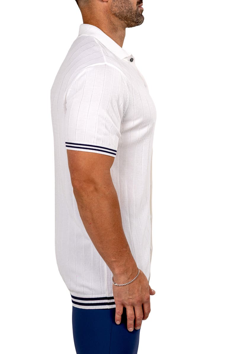 Maceoo Marthy Knit Short Sleeve Button-Up Shirt, Alternate, color, White