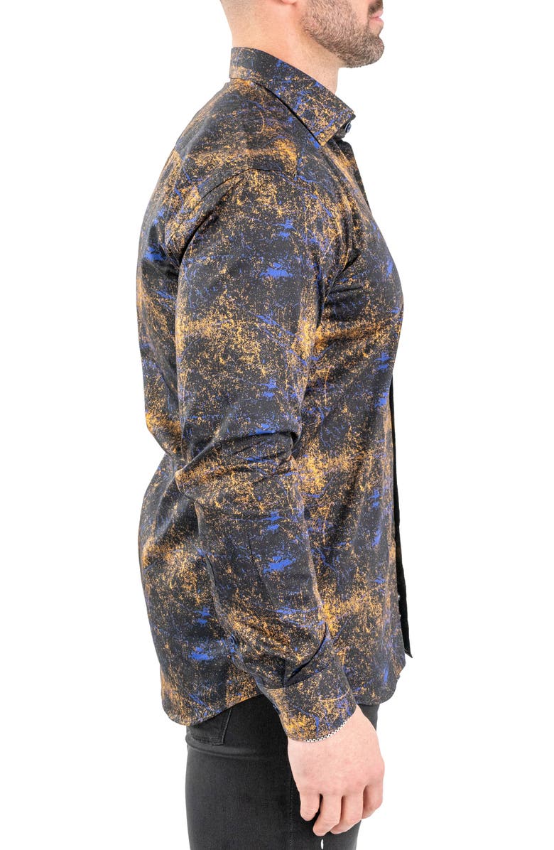 Maceoo Fibonacci Galaxysplash Black Contemporary Fit Button-Up Shirt, Alternate, color, Black